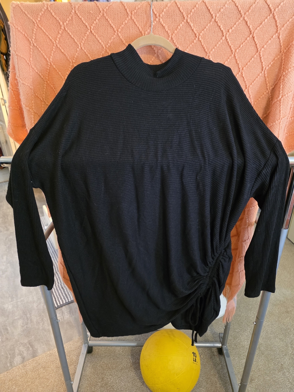 Express Black Ribbed Long Sleeve Top with Side Tie Detail